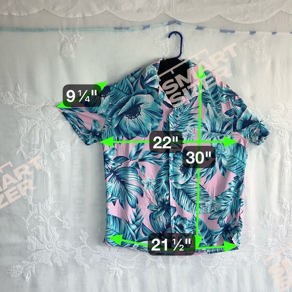 Original Use Tropical Floral Rayon Shirt Pink & Teal Summer Resort Button Up - Picture 14 of 15